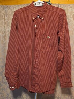 Lacoste Men's Rust Red Pinstripe Button-Down Shirt